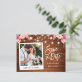 Instant Camera Hout Roze Bloemen Save The Date Briefkaart (Staand voorkant)