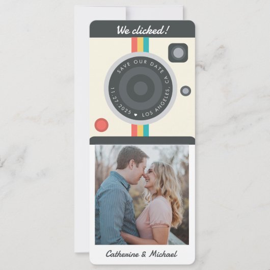 Instant Camera Koppel Foto Datum Locatie Uniek Save The Date (Voorkant)