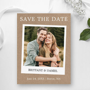 Instant camera stijl foto kraft save the date briefkaart