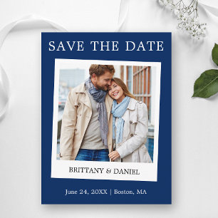 Instant camera stijl foto save the date blauw briefkaart