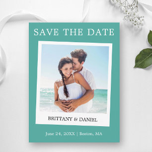 Instant camera stijl foto save the date teal briefkaart