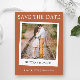 Instant camera stijl save the date terracotta briefkaart