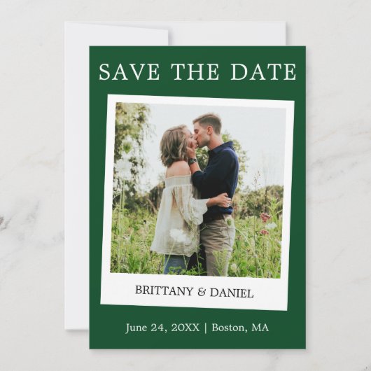 Instant Camera Style Couple Foto groen Save The Date (Voorkant)
