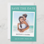 Instant Camera Style Couple Photo Blauwgroen Save The Date (Voorkant)