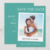 Instant Camera Style Couple Photo Blauwgroen Save The Date (Voorkant / Achterkant)