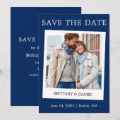 Instant Camera Style Couple Photo Blue Save The Date (Voorkant / Achterkant)
