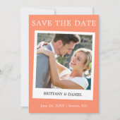 Instant Camera Style Couple Photo Coral Save The Date (Voorkant)