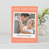 Instant Camera Style Couple Photo Coral Save The Date (Staand voorkant)