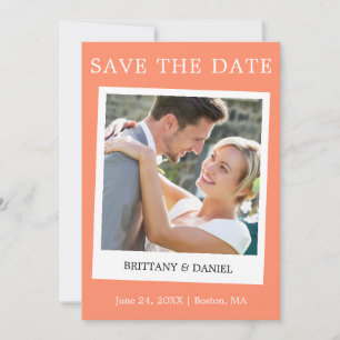 Instant Camera Style Couple Photo Coral Save The Date