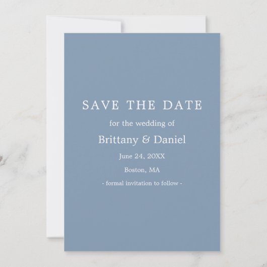 Instant Camera Style Couple Photo Dusty Blue Save The Date (Achterkant)