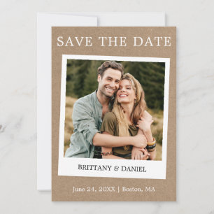 Instant Camera Style Couple Photo Kraft Save The Date