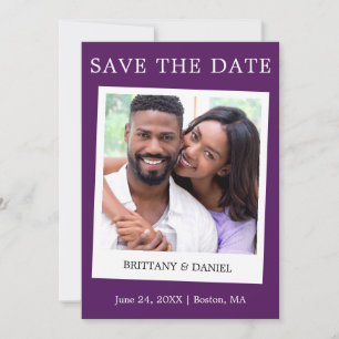 Instant Camera Style Couple Photo Paars Save The Date