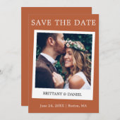 Instant Camera Style Couple Photo Terracotta Save The Date (Voorkant / Achterkant)