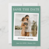 Instant Camera Style Paar Foto Eucalyptus Green Save The Date (Voorkant)