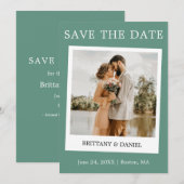 Instant Camera Style Paar Foto Eucalyptus Green Save The Date (Voorkant / Achterkant)