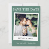 Instant Camera Style Paar Foto Eucalyptus Green Save The Date (Voorkant)