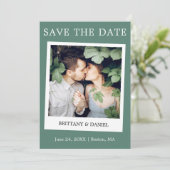 Instant Camera Style Paar Foto Eucalyptus Green Save The Date (Staand voorkant)