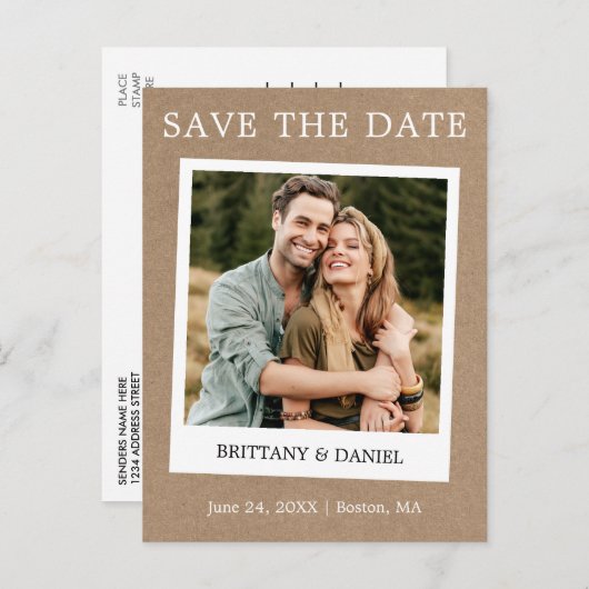 Instant Camera Style Photo Kraft slaat de datum op Briefkaart (Voorkant / Achterkant)