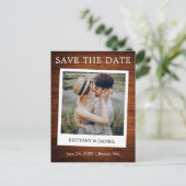 Instant Camera Style Photo Wood Save the Date Briefkaart (Staand voorkant)