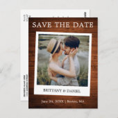 Instant Camera Style Photo Wood Save the Date Briefkaart (Voorkant / Achterkant)