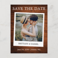 Instant Camera Style Photo Wood Save the Date