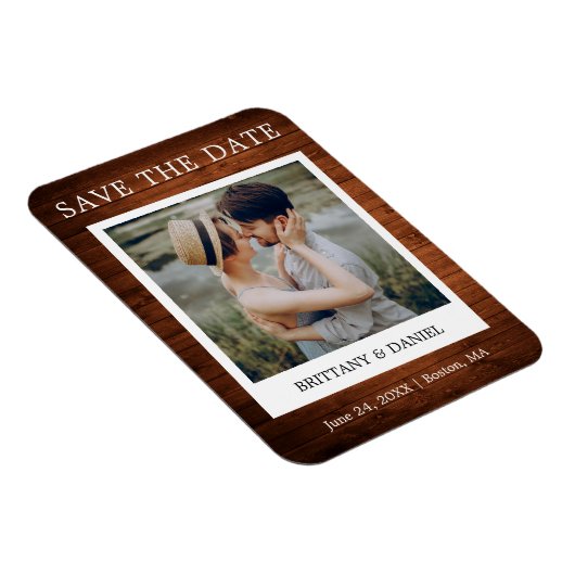 Instant Camera Style Photo Wood Save the Date Magneet (Rechterzijde)