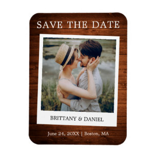 Instant Camera Style Photo Wood Save the Date Magneet