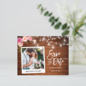 Instant Camera Wood Pink Floral Jars Save the Date Briefkaart (Staand voorkant)