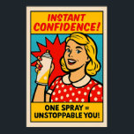 Instant Confidence Spray – Pop Art Empowerment Poster<br><div class="desc">Laat je innerlijke kracht los met deze gedurfde wanddecoratie in stripstijl met een lachende vrouw in een rode jurk met polka-dot met een magische spuitbus. Met explosieve afbeeldingen en brutale tekst is dit retro-geïnspireerde stuk perfect voor kleedkamers,  salons of elke ruimte die felle zelfliefde viert.</div>