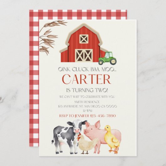 Instant Download Barnyard verjaardagsuitnodiging Kaart (Voorkant / Achterkant)