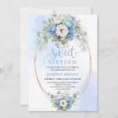 Instant Download Dusty Blue Peony Gold Sweet 16  Kaart (Voorkant)