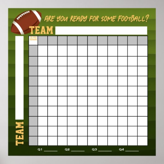 INSTANT DOWNLOAD Football Squares Betting Game Poster (Voorkant)