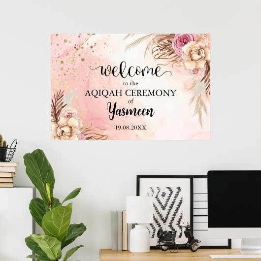Instant Floral Aqiqah Aqeeqah Welkom Poster teken (Thuiskantoor)