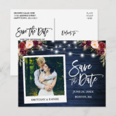 Instant foto Blauw Hout Bloemen Save The Date Briefkaart (Voorkant / Achterkant)