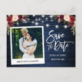 Instant foto Blauw Hout Bloemen Save The Date Briefkaart (Voorkant)