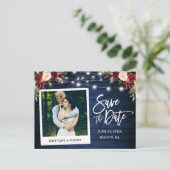 Instant foto Blauw Hout Bloemen Save The Date Briefkaart (Staand voorkant)