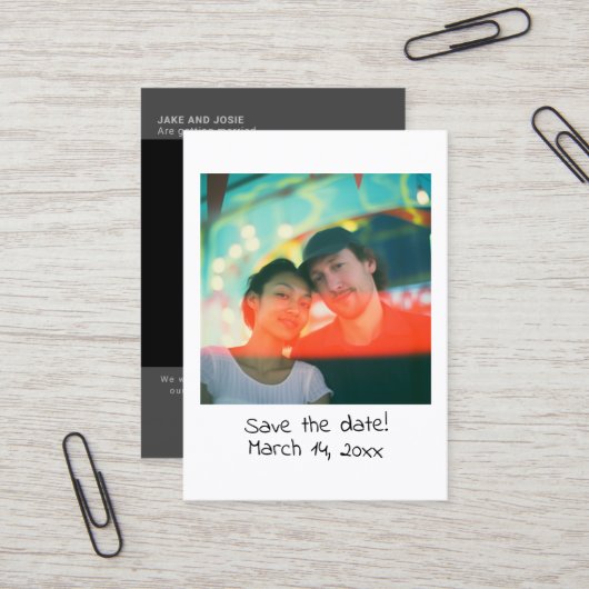 Instant foto bruiloft opslaan van de datum invoege visitekaartje (Voorkant / Achterkant in situ)