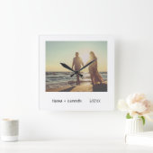 Instant foto Retro| Namen en huwelijksdatum toevoe Vierkante Klok (Huis)