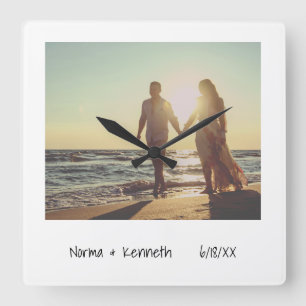 Instant foto Retro  Namen en huwelijksdatum toevoe Vierkante Klok