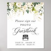 Instant Fotogastenboek Teken Witte Rozen Bloem Poster (Voorkant)