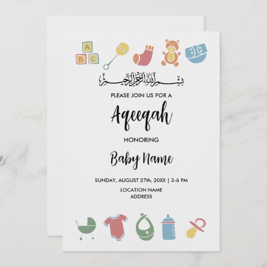 Instant Minimalist Aqeeqah Aqiqah Nodig Kaart uit (Voorkant / Achterkant)