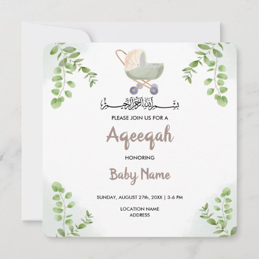 Instant Modern Chic Aqeeqah Aqiqah Nodig Kaart uit (Voorkant)