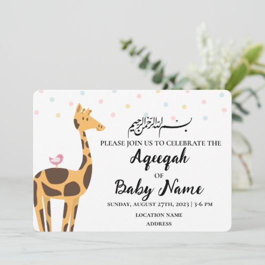 Instant Modern Neutral Aqeeqah Invitation Kaart (Staand voorkant)