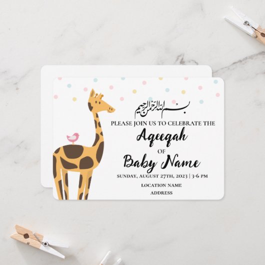 Instant Modern Neutral Aqeeqah Invitation Kaart (Voorkant / Achterkant in situ)