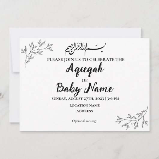 Instant Modern Neutral Aqeeqah Invitation Kaart (Voorkant)