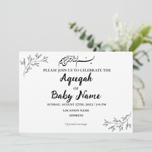 Instant Modern Neutral Aqeeqah Invitation Kaart (Staand voorkant)
