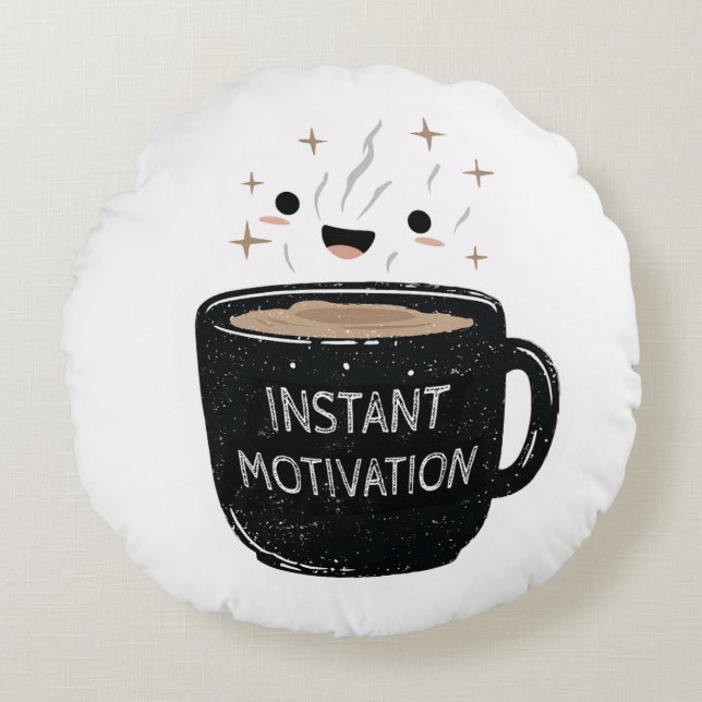 Instant Motivation – Cute Kawaii Coffee Cup Rond Kussen (Voorkant)
