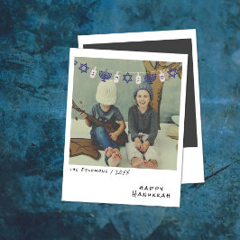 Instant Photo Blauw/Wit Chanoeka Garland Feestdagenkaart