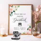 Instant Photo Guestbook Sign Blush Pink Floral Poster