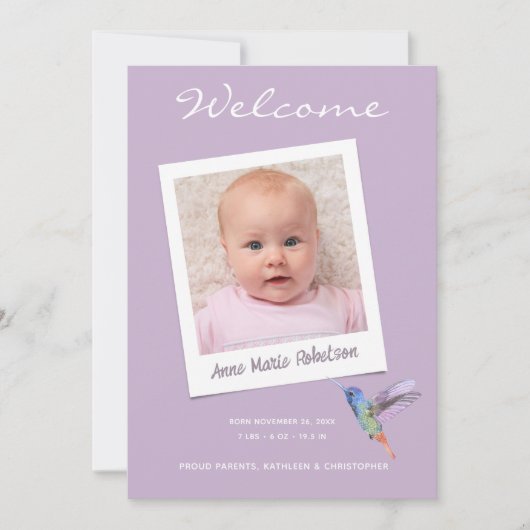 Instant Photo Modern Multiple Photo Paars Birth Aankondiging (Voorkant)